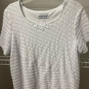 Alfred Dunner White Ribbed Embellished Short Sleeve Tee